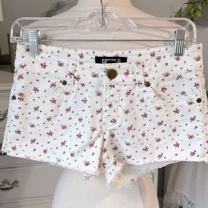 Forever21 Premium Denim White Floral Jean Shorts Cutoffs Womens 25